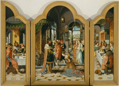 Historien om David og Batseba, Triptych (maleri på tre) av Herri met de (c.1510 p.1550) Bles