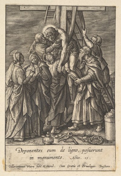 Nedstigning fra korset, før 1619. av Hieronymous Wierix