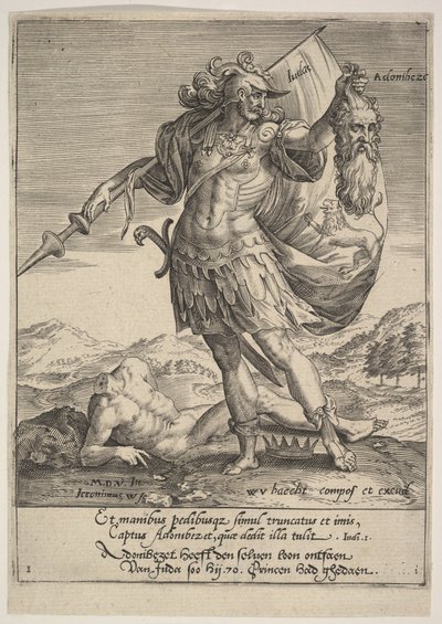 Juda med hodet til Adonibezek, fra Willem van Haecht, Tyrannorum proemia, 1578, 1578. av Hieronymous Wierix