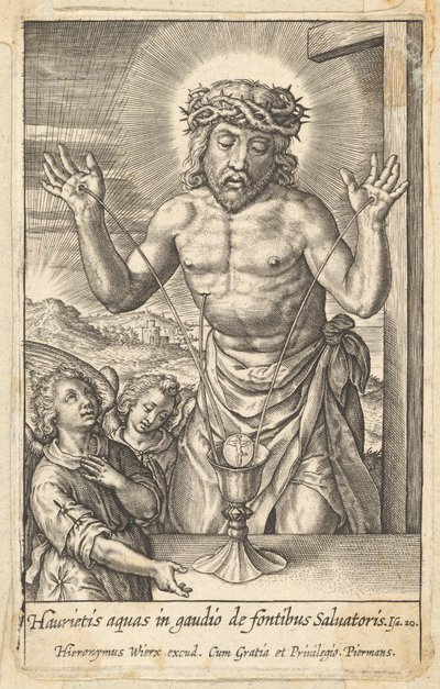 The Blood of the Redeemer æret av to engler, før 1619. av Hieronymous Wierix