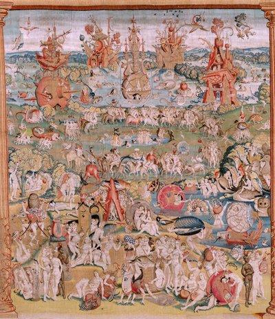 flamsk billedvev. Serie fire billedvev etter Hieronymus Bosch. The Garden of Earthly Delights (Jardín de las Delicias). Fjerde billedvev i serien. Modell Inspirert av arbeidet til Hieronymus Bosch. Produksjon Ukjent verksted, Brussel. Før 1560. Fa av Hieronymus (after) Bosch