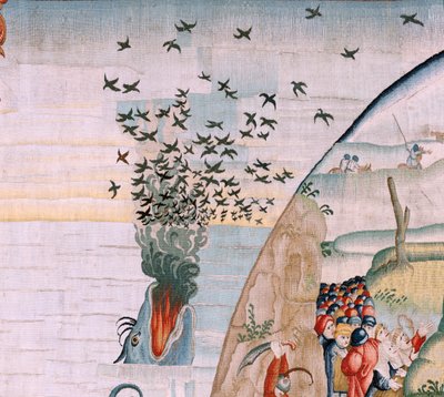 flamsk billedvev. Serie fire billedvev etter Hieronymus Bosch. Menneskelivets trengsler (Tribulaciones de la vida humana). Tredje billedvev i serien. Modell Inspirert av arbeidet til Hieronymus Bosch. Produksjon Ukjent verksted, Brussel. Før 1560 av Hieronymus (after) Bosch