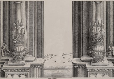 Den midtre delen av inngangspartiet til sentralportalen, søylene dekorert av sirener ..., 1515. av Hieronymus Andreae