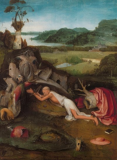 Saint Hieronymus i ørkenen. Rundt 1490 av Hieronymus Bosch