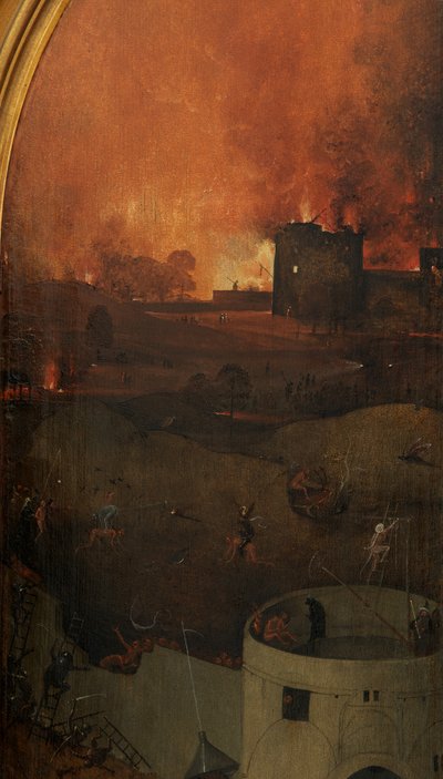 Detalj av høyre panel av den siste dommen (olje på panel) av Hieronymus Bosch