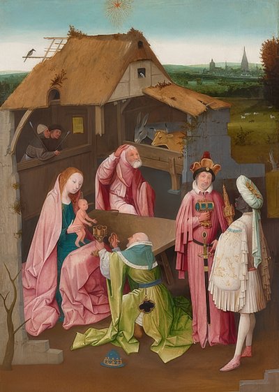 Tilbedelse av magiene. Rundt 1490-1510 av Hieronymus Bosch