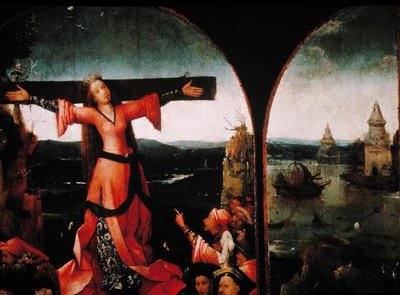 St. Liberata Triptych (olje på panel) (detalj av 165417) av Hieronymus Bosch