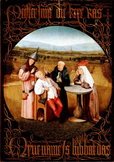 The Extraction of the Stone of Madness (Cutting the Stone eller The Cure of Folly) - Maleri av Hieronymus Bosch