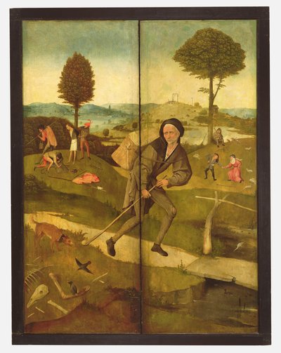 The Haywain, med paneler lukket som viser Everyman walking the Path of Life av Hieronymus Bosch