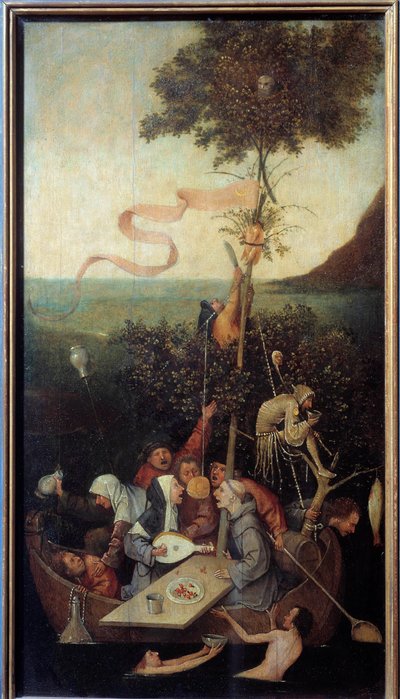 The Nave of the Crazy Scene til en gruppe fulle galninger. Maleri av Hieronymus Van Aeken (Aken) dit Jerome Bosch (1450-1516) av Hieronymus Bosch