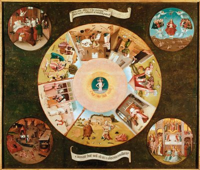 Tabellen over de syv hovedfiske(olje på panel av Hieronymus Bosch
