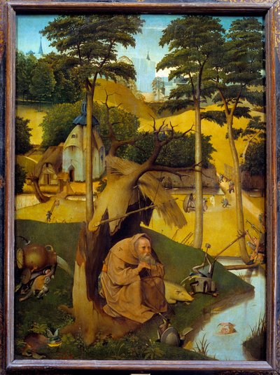 Fristelsen til Saint Anthony Eremitten Saint Anthony the Great (251-356) (eller Saint Anthony the Eremitt eller Saint Anthony the Abbe) blir utsatt for djevelens fristelser i ørkenen. Maleri av Hieronymus Van Aeken (Aken) dit Jerome Bosch (1450- av Hieronymus Bosch