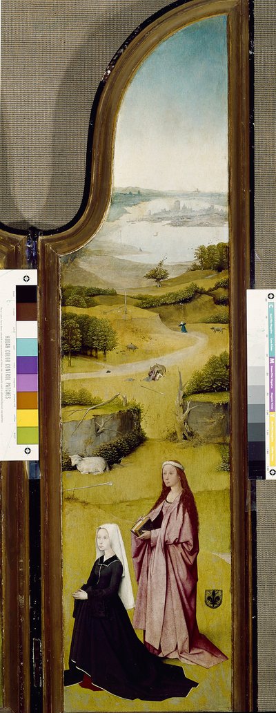 Triptych of Epiphany, med St Agnes av Roma og giver (olje på panel av Hieronymus Bosch