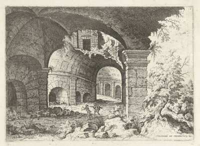 Åttende utsikt over Colosseum i Roma Colossi til prospekt vs 8 (tittel på objekt) Romerske ruiner (serietittel) av Hieronymus Cock