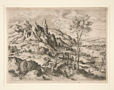 Daphne forfulgt av Apollo, fra Landskap med bibelske og mytologiske scener av Hieronymus Cock