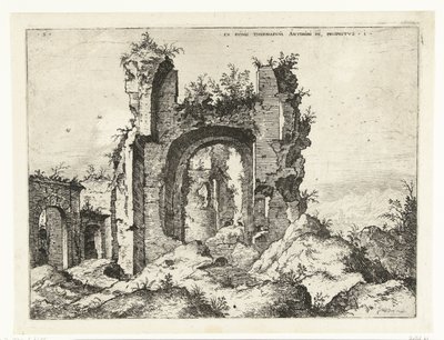Første utsikt over badene i Caracalla Ex Rvinis Thermarvm Antonii Pii (...) (tittel på objekt) Romerske ruiner (serietittel) av Hieronymus Cock