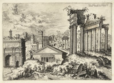 Utsikt over Forum Romanum fra Capitol Ex variis, apvd capitolvm rvinis (...) (tittel på objekt) Romerske ruiner (serietittel) av Hieronymus Cock