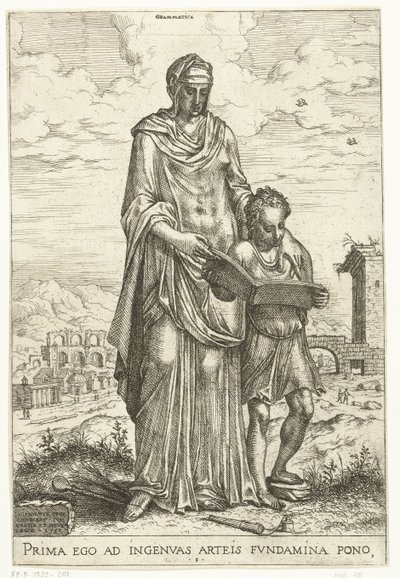Grammatikk (tittel på objekt) Liberal arts og Minerva, Apollo og Industria (serietittel) av Hieronymus Cock