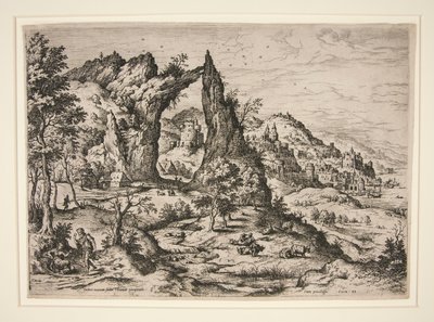 Judas og Thamar, fra Landskap med bibelske og mytologiske scener av Hieronymus Cock
