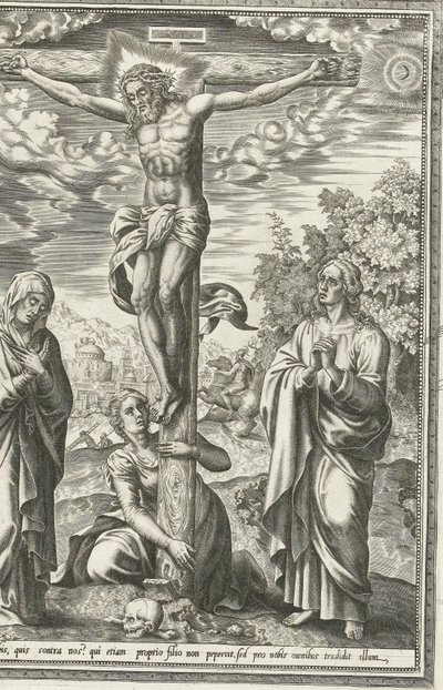 Korsfestelse med Maria, døperen Johannes og Maria Magdalena av Hieronymus Cock