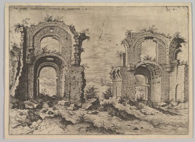 Second View of the Baths of Diocletian, fra sett med romerske ruiner, 1550. av Hieronymus Cock