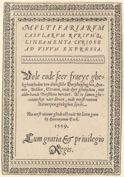 Tittelside for "Multifaria Casularum" av Hieronymus Cock