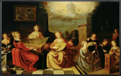 De fem tåpelige og de fem kloke jomfruene (maleri på eik) av Hieronymus II Francken