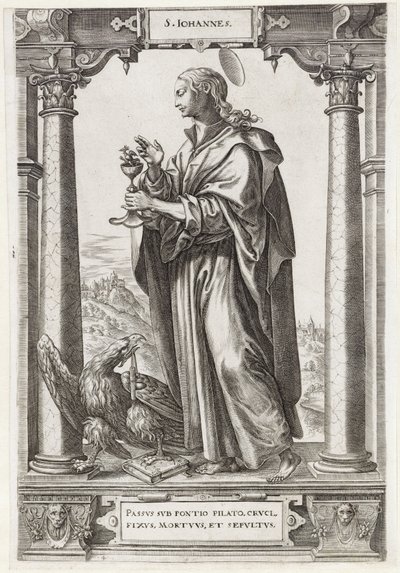 Evangelisten Johannes S. Iohannes (tittel på objekt) Kristus og de tolv apostler og St. Paulus (serietittel) av Hieronymus Wierix