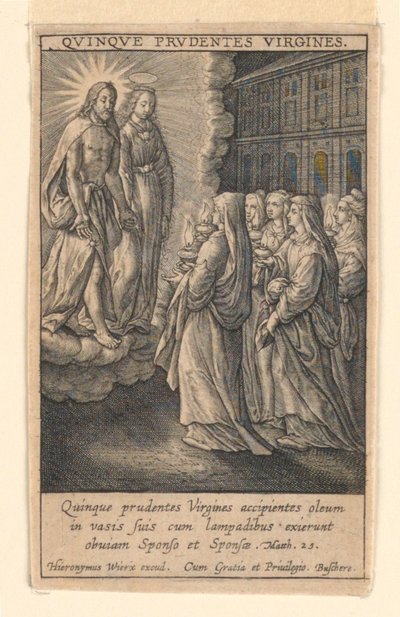The Five Wise Virgins, fra suiten "Speculum Virginitatis" av Hieronymus Wierix