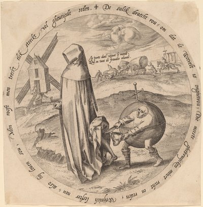 Misantropen ranet av verden av Hieronymus Wierix after Pieter Bruegel the Elder