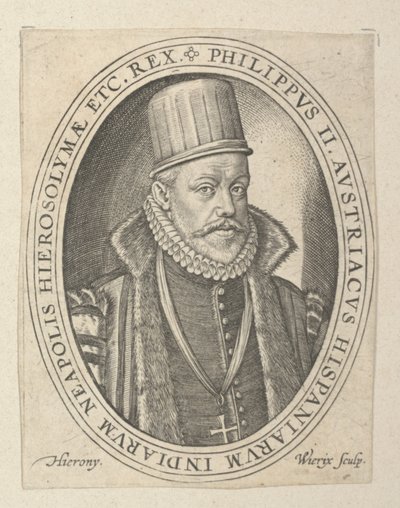 Filip II av Spania, sent på 1500-tallet - begynnelsen av 1600-tallet (gravering) av Hieronymus or Jerome Wierix