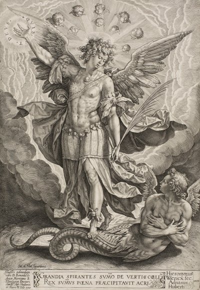 St Michael triumferer over dragen, 1584 av Hieronymus or Jerome Wierix