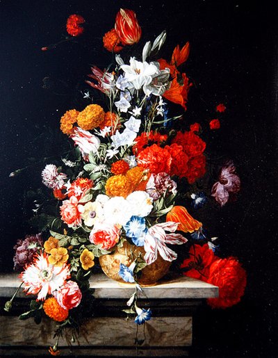 Blandede blomster i en forgylt vase (olje på panel) av Hieronymus the Elder Galle