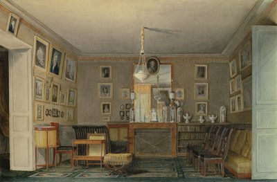 A Paris Connoisseurs Cabinet Room, ca. 1815 (wc og gouache på papir) av Hilaire Thierry