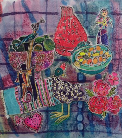 Guatemalanske gjenstander, 2006 (fargestoffer på silke) av Hilary Simon