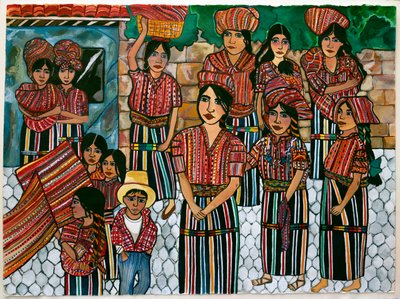 Guatemalen Girls, Solola, 2023 (akvarell på papir) av Hilary Simon