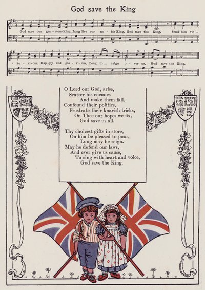 God Save The King (farge litho) av Hilda Broughton