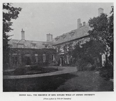 Frewin Hall, residensen til kong Edward VII mens han studerte ved Oxford University (s/hv-bilde) av Hills and Saunders