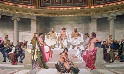 Hemicycle: Artists of All Ages, detalj av Ictinus, Apelles og Phidias, 1836-41 fresco se også 83553 og 83555 av Hippolyte Delaroche