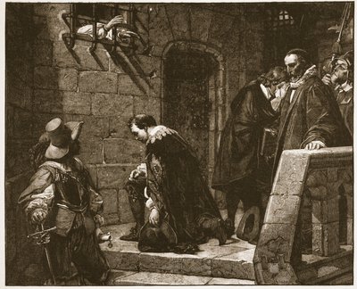 Lord Strafford på vei til henrettelse, illustrasjon fra 'The Church of England: A History for the People' av HDM Spence-Jones, pub. ca. 1910 (sepia-bilde) av Hippolyte Delaroche