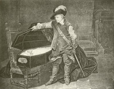 Oliver Cromwell ser på liket av kong Charles I (gravyr) av Hippolyte Delaroche