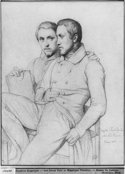 Dobbeltportrett av Hippolyte og Paul Flandrin, 1835 (svart bly på papir) av Hippolyte Flandrin