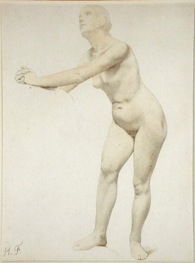 Naken (blyant og akvarell på papir) av Hippolyte Flandrin
