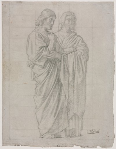 To stående skikkelser (Studie for den venstre delen av Apostlenes misjon) av Hippolyte Jean Flandrin