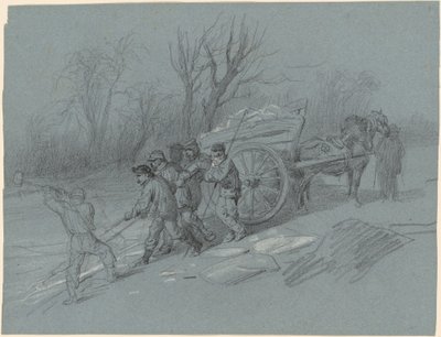 Arbeidere som samler is ved vannkanten av Hippolyte Lalaisse