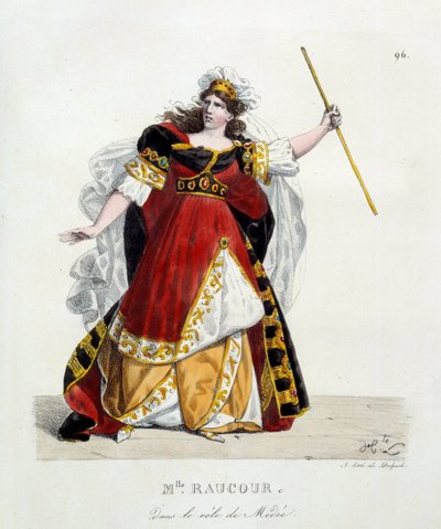 Den franske skuespillerinnen Mademoiselle Raucourt (død 1815) i rollen som Medee i Comedie Francaise; Litografi av Hippolyte Lecomte (1781–1857) av Hippolyte Lecomte