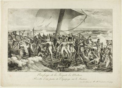 Forlis av fregatten Medusa. Opprør fra noen av mannskapet på flåten av Hippolyte Lecomte