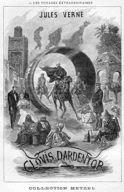 Illustrasjon av boken "Clovis Dardentor" av Jules Verne, frontispice gravering av Hetzel-utgaven av Hippolyte Leon Benett
