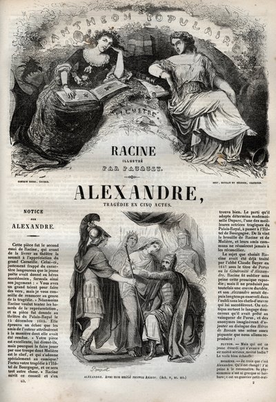 Alexander den store tragedie i fem akter - gravering i "" Works of Jean Racine"" illustrert av Pauquet og notis av Emile de La Bedolliere - 1851 av Hippolyte Louis Pauquet