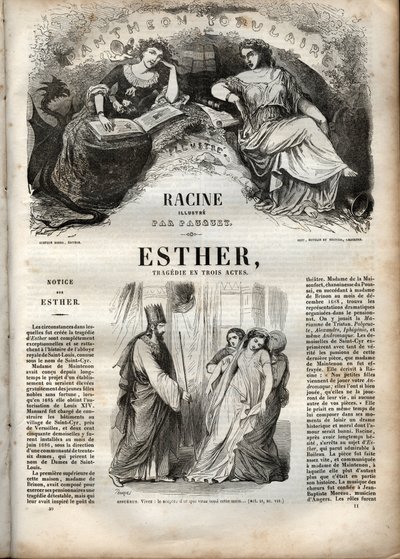 Illustrasjon for "Esther" av Jean Racine - gravering i "" Works of Jean Racine"" illustrert av Pauquet og merknad av Emile de La Bedolliere - 1851 av Hippolyte Louis Pauquet